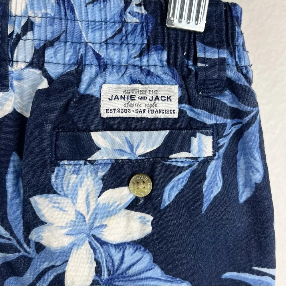 Janie & Jack Tropical Floral Poplin Navy Blue Shorts Size 12-18 Months